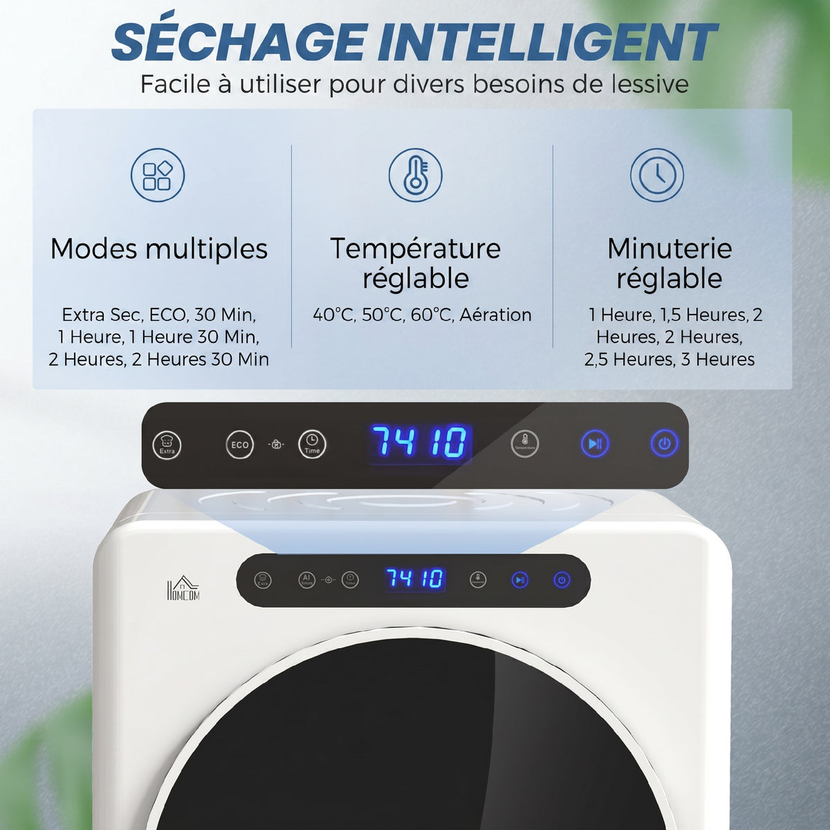Sèche linge à évacuation, sèche-linge électrique 1000 W 3 Kg, modes Extra Dry et ECO, minuterie, acier inoxydable, blanc-3