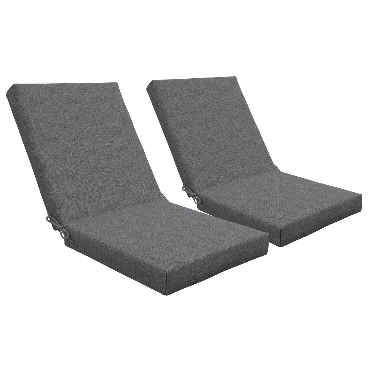 Lot de 2 coussins d'extérieur pour fauteuil chaise à dossier avec attaches rembourrage 8 cm, 112L x 51l cm, gris foncé-0