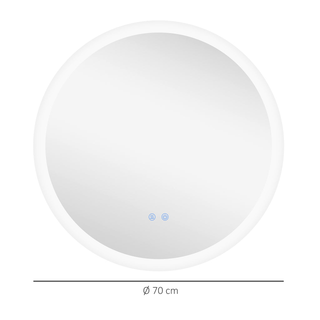 Miroir rond lumineux LED de salle de bain Ø 70 cm mural éclairage interrupteur tactile système antibuée 35W blanc argent-2
