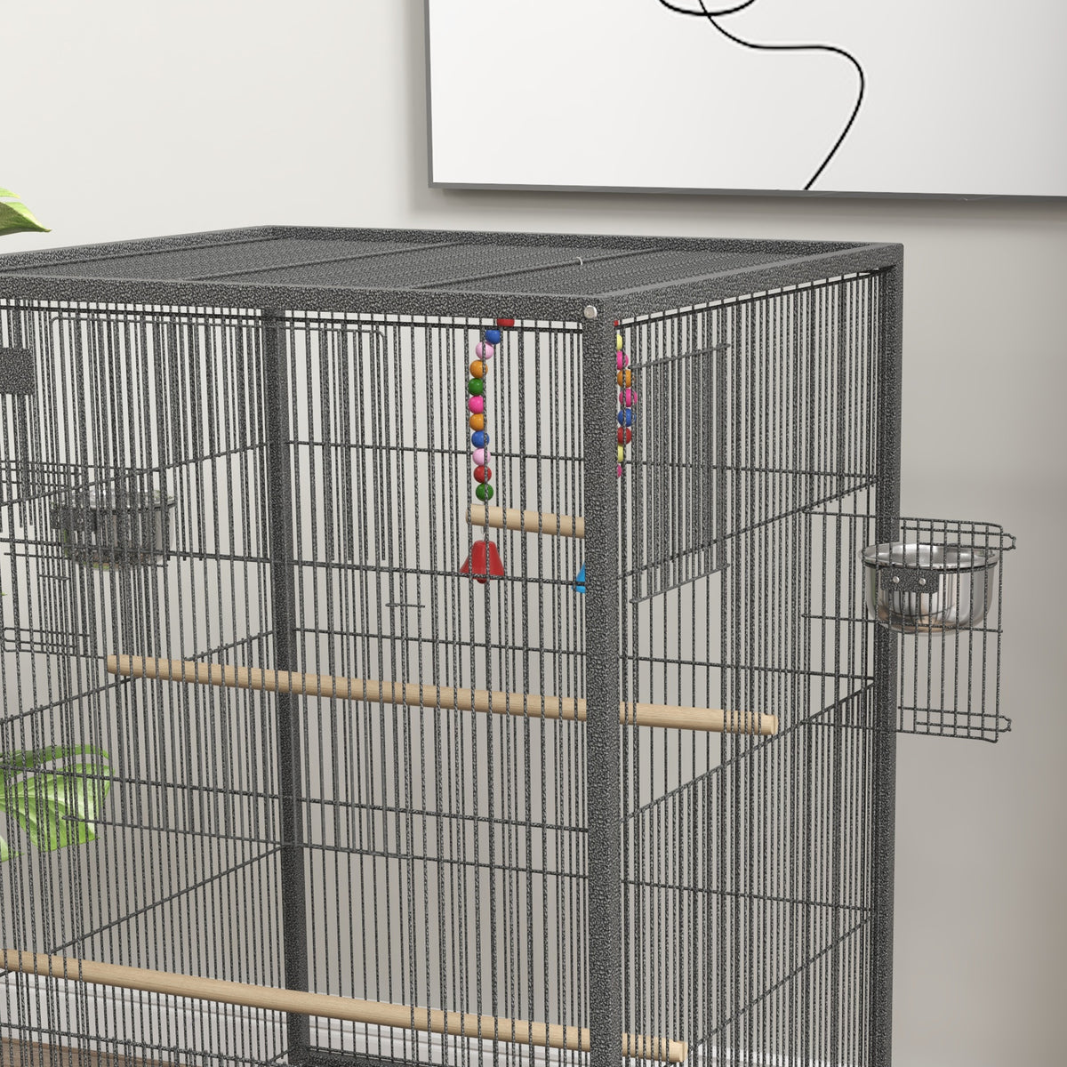 Cage oiseau sur pied cage sur roulettes avec balançoire, perchoirs et plateau coulissant 48 x 46 x 78 cm en acier noir-8