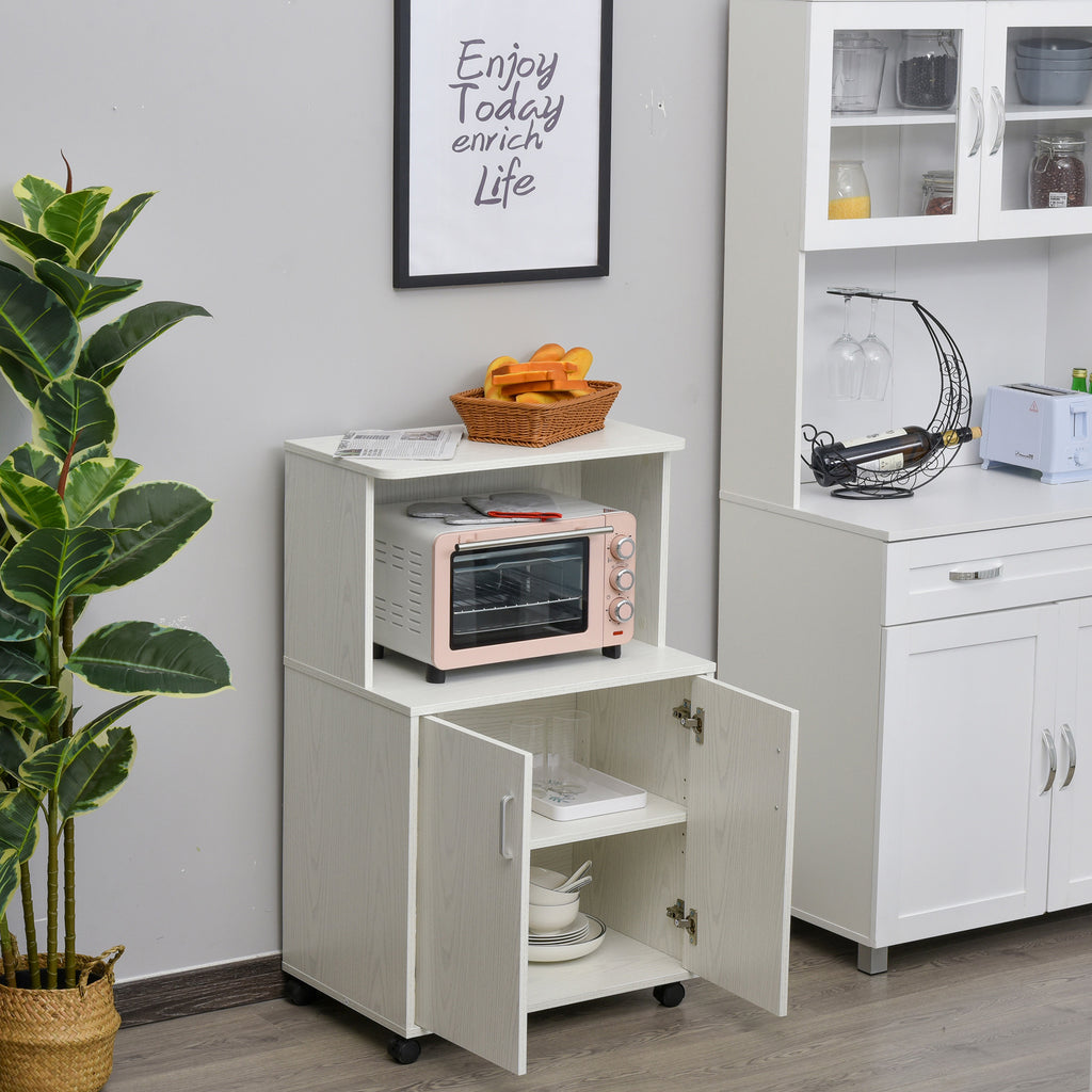 Chariot desserte micro-ondes placard 2 portes - dim. 60,4L x 40,3l x 97H cm - blanc-8