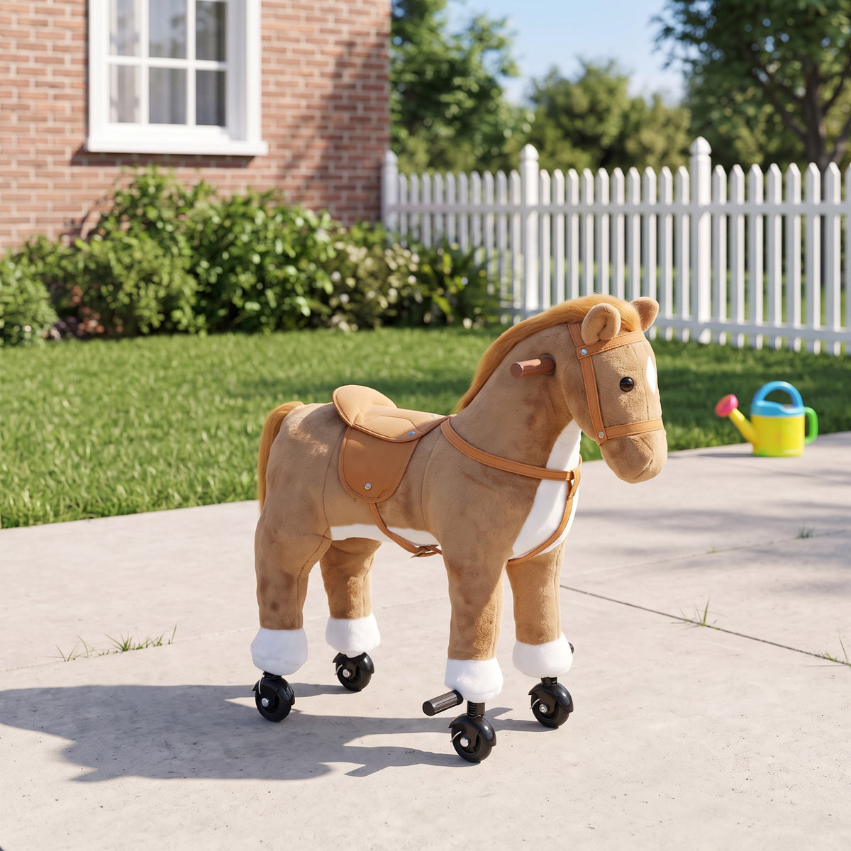 Cheval à Monter pour Enfant sur Roulettes en Peluche, Musique, Effet Sonore, Pédale, Poignée, 73x40x66cm, Marron-1