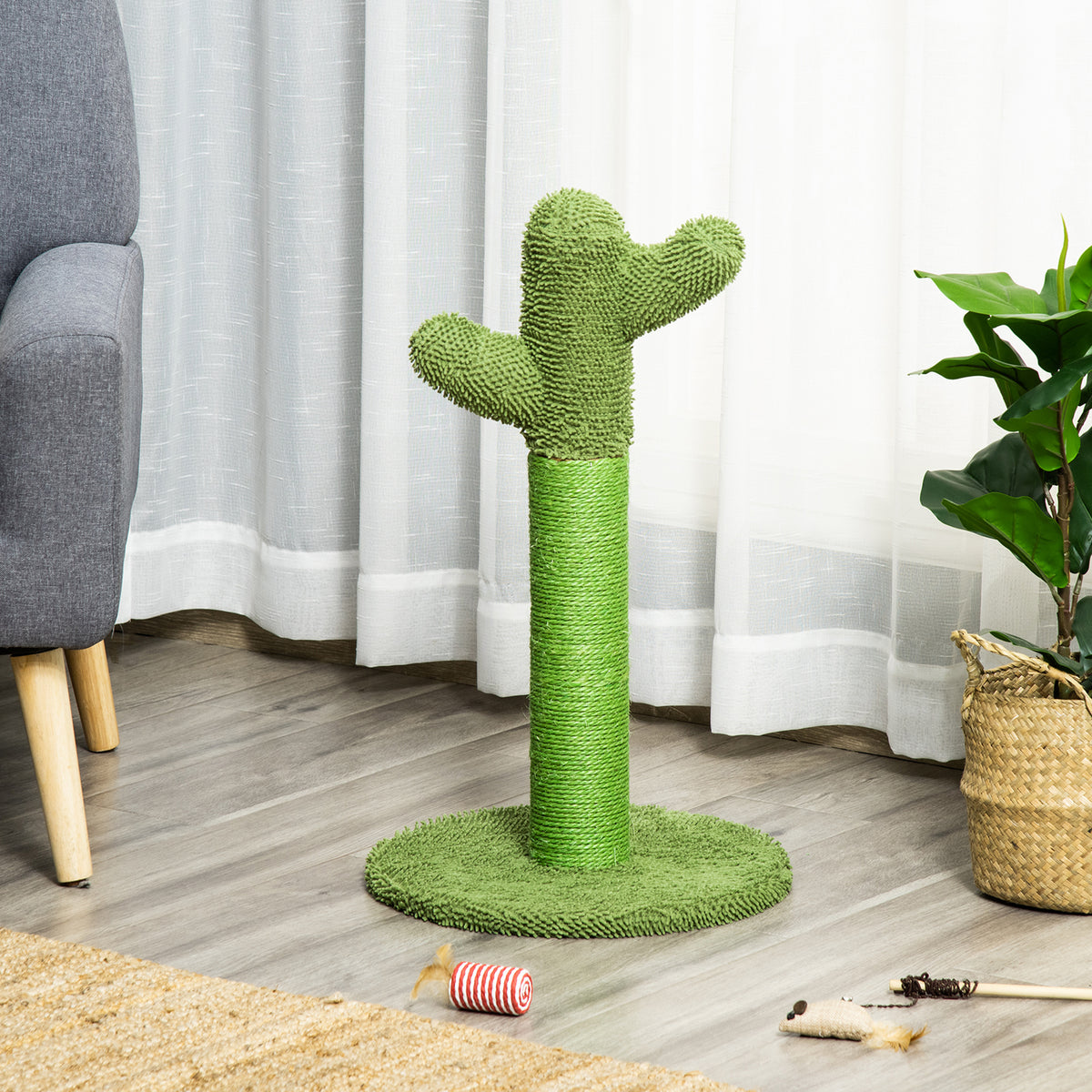 Griffoir pour chat d'intérieur en forme de cactus, arbre à chat en sisal résistant avec base, 40 x 40 x 65 cm, vert-9