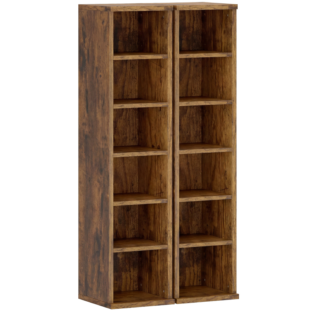 Lot de 2 étagères colonnes armoire de rangement CD-DVD 12 compartiments 21 x 22,5 x 88,5 cm capacité 204 CD marron-0