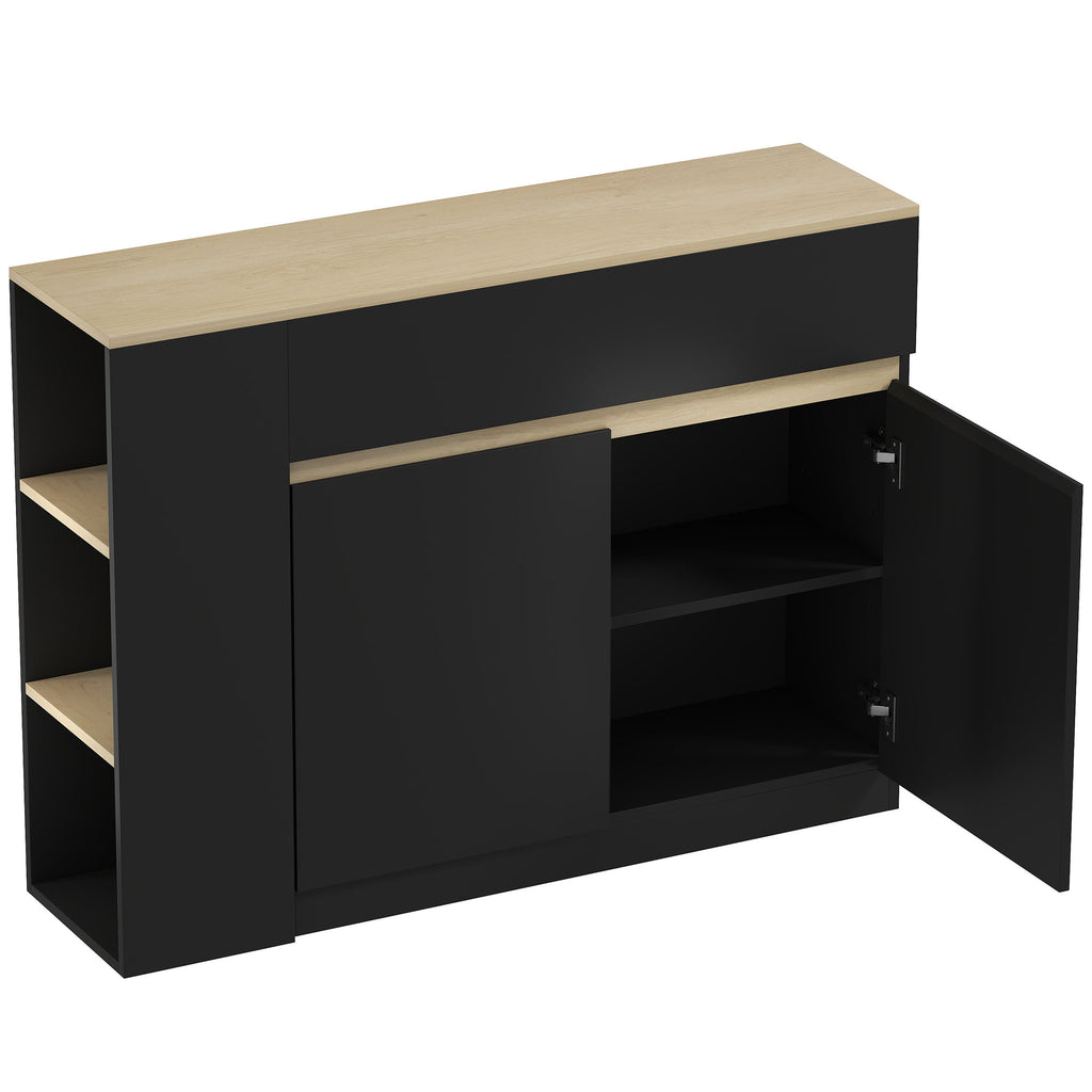 Buffet meuble de rangement avec 2 tiroirs 3 étagères ouvertes et placard 2 portes 110 x 29,5 x 82 cm noir-0
