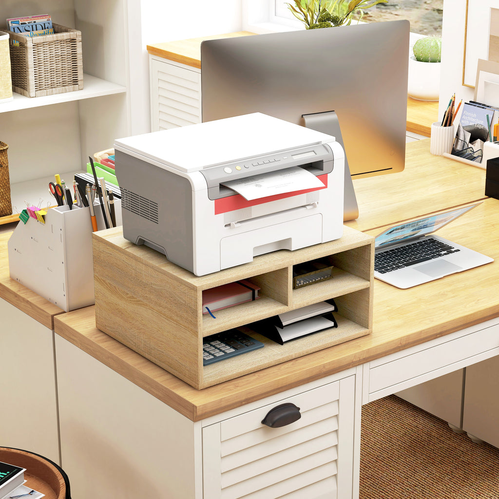Organiseur bureau aspect bois avec 3 compartiments fournitures support d'imprimante dim. 47L x 40l x 22,5H cm-1