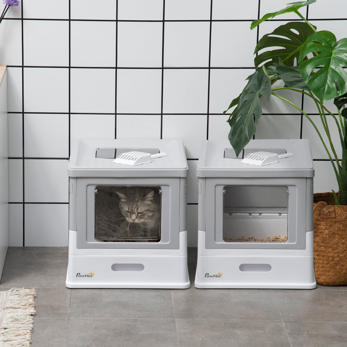 Lot de 2 maisons de toilette pour chat pliable double porte battante et supérieure pelle fourni 47,5 x 35,5 x 36,7 cm-1