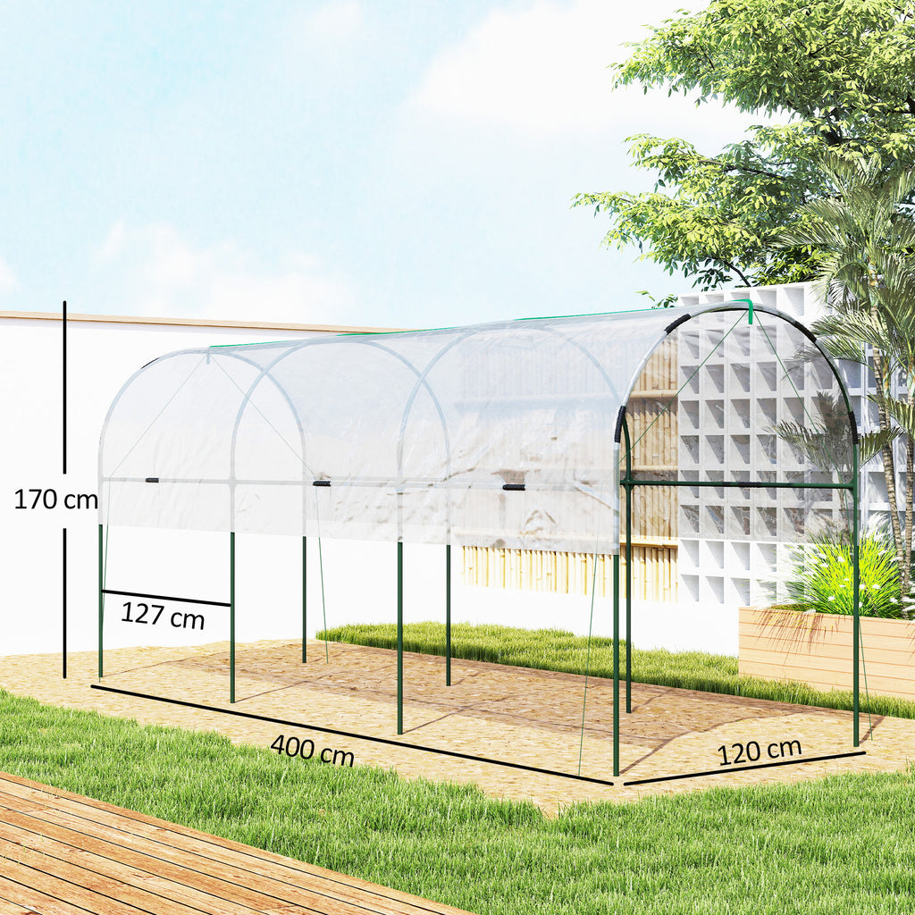Serre de jardin serre à tomates 4 arceaux en acier bâche en PVC 4 x 1,2 x 1,7 m vert-2