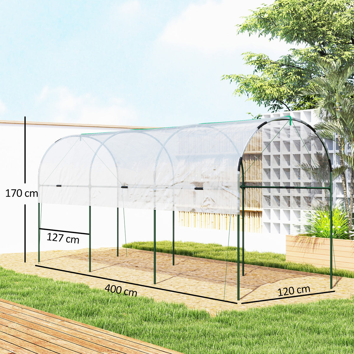 Serre de jardin serre à tomates 4 arceaux en acier bâche en PVC 4 x 1,2 x 1,7 m vert-2