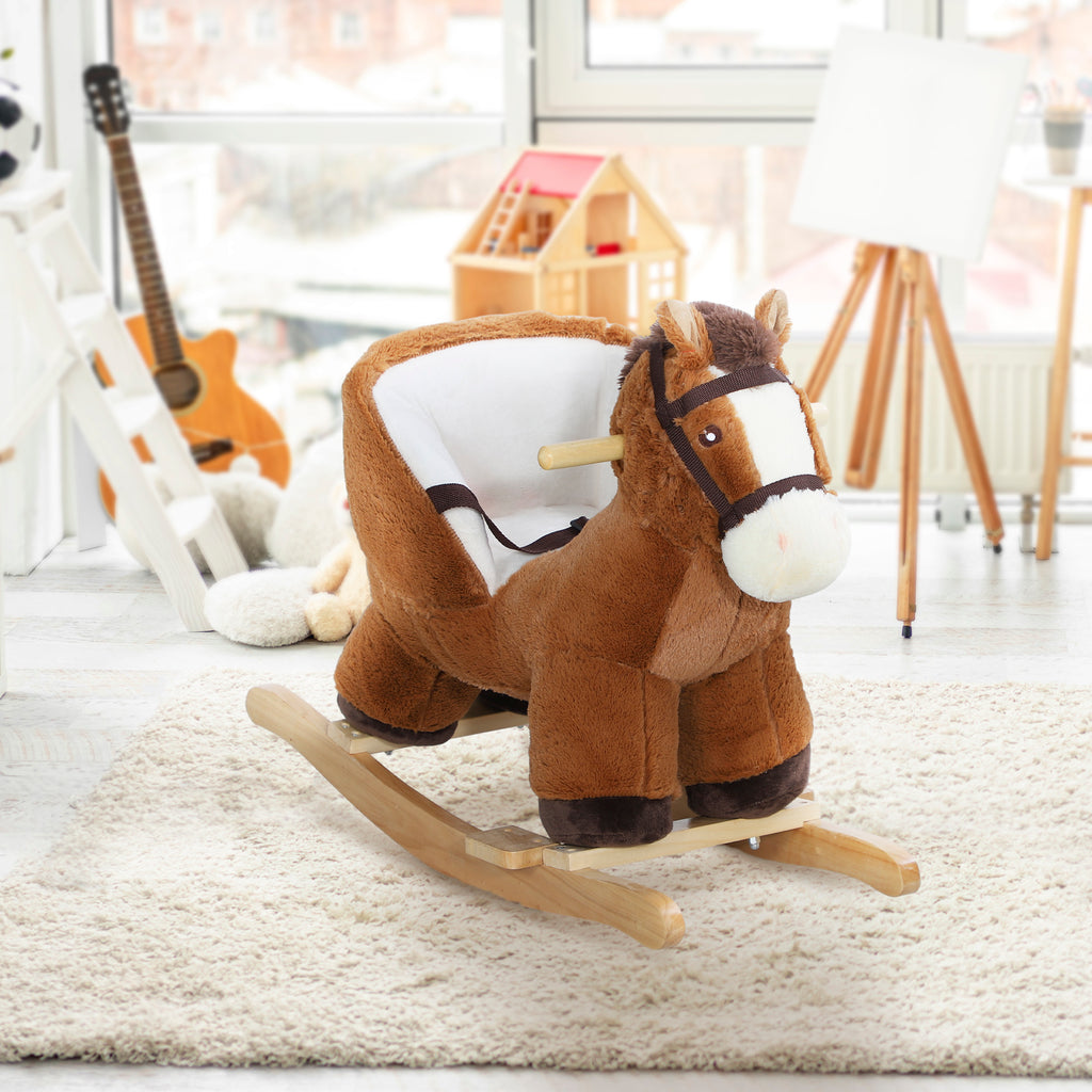 Cheval à bascule pour enfants jouet à bascule bébé de 18 à 36 mois avec effet sonore base en bois ceinture de sécurité-9