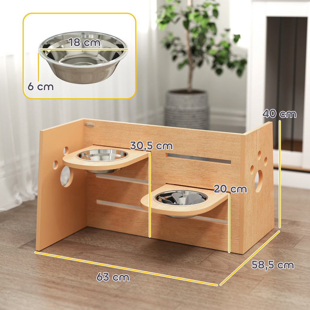 Gamelle chien surélevée de 3 hauteurs ajustables gamelle pour chien 2 bols acier inoxydable 63 x 58,5 x 40 cm chêne-2