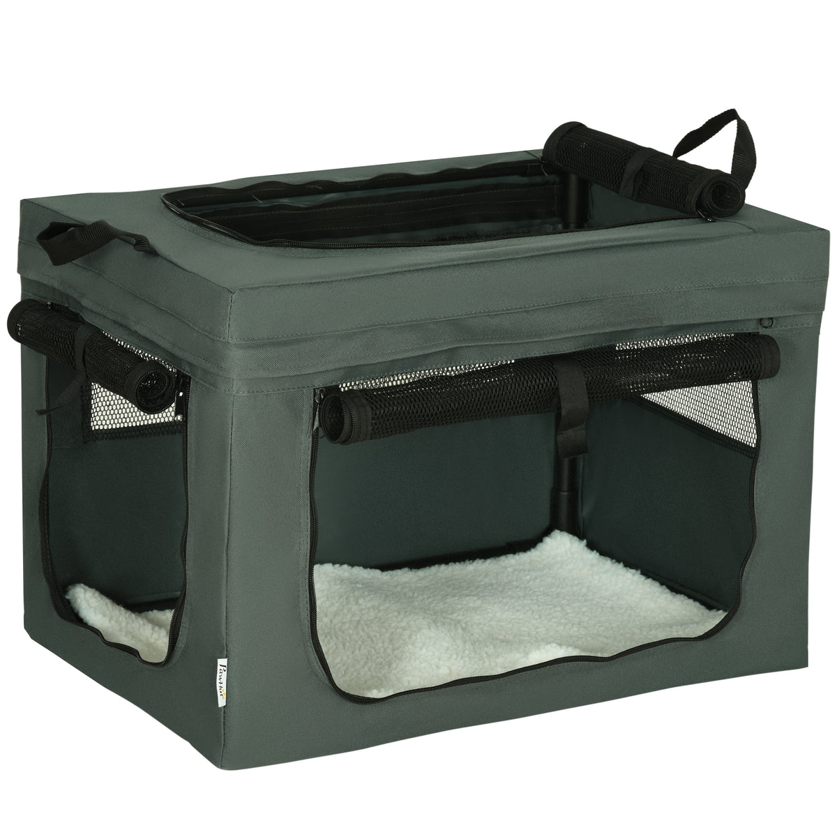 Sac de transport pliable pour animaux de compagnie avec poignée tissu en maille 60 x 42 x 42 cm gris noir-0