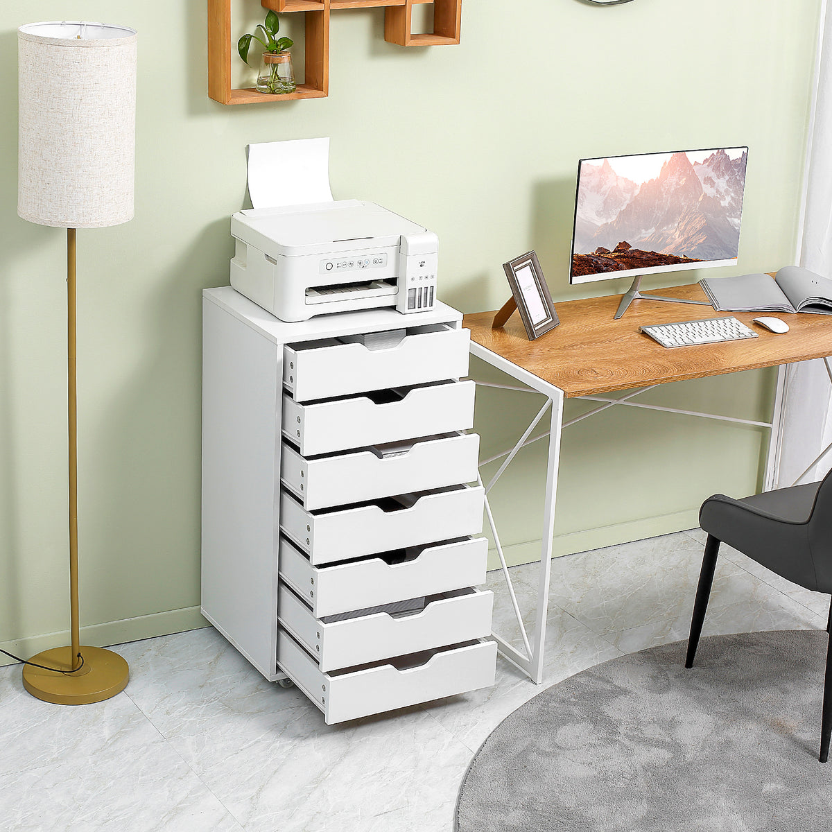 Caisson de bureau à roulette meuble rangement bureau avec 7 tiroirs organisateur pour documents, format A4 ou lettres-9