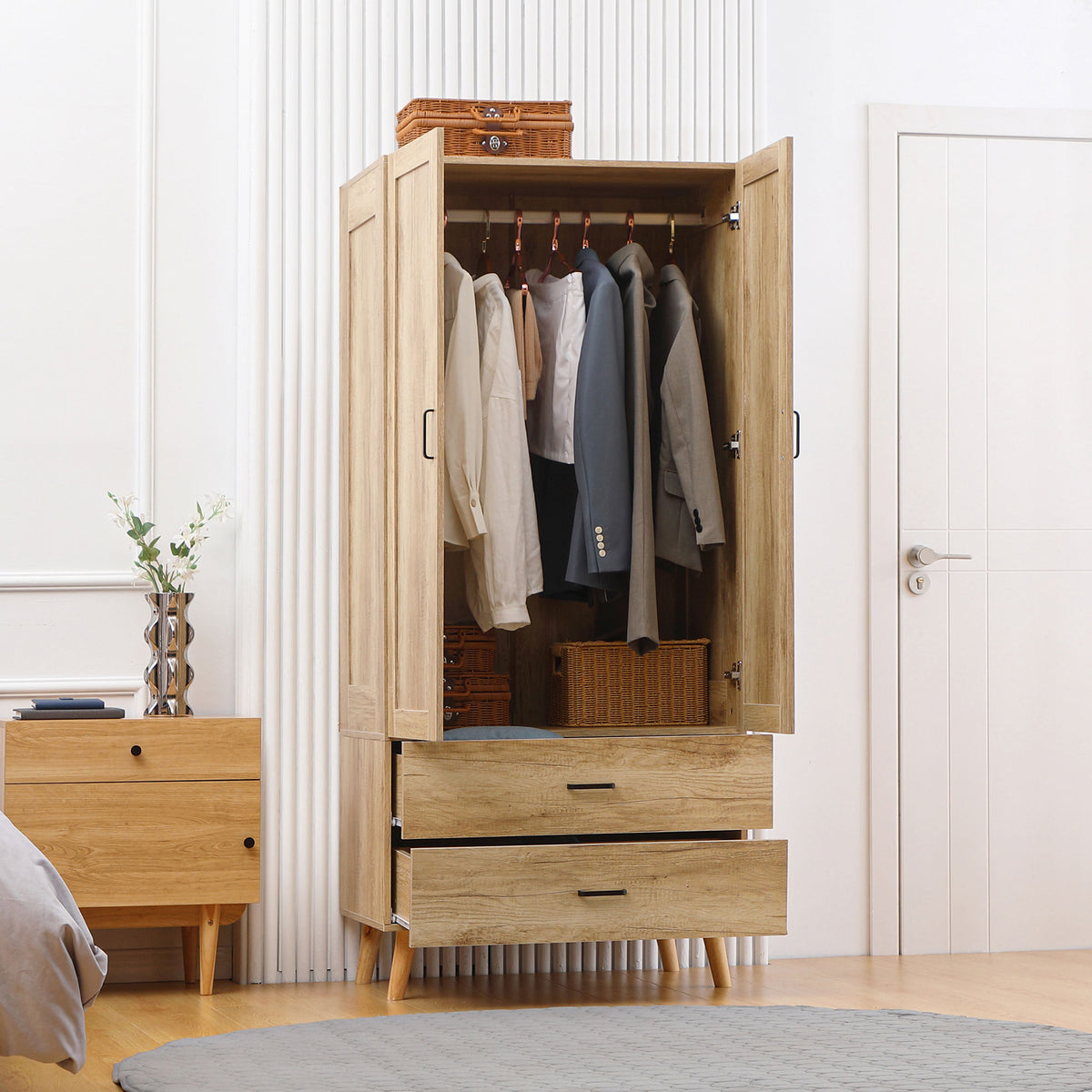 Armoire à vêtements armoire de rangement 2 portes et 2 tiroirs avec tringle - 80 x 54 x 180 cm-1