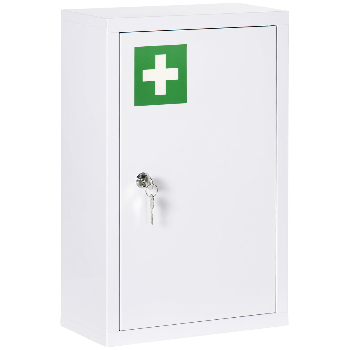 Armoire à pharmacie murale en acier, armoire à médicaments à 3 niveaux porte verrouillable 2 clés, 30x14x46cm, blanc-0
