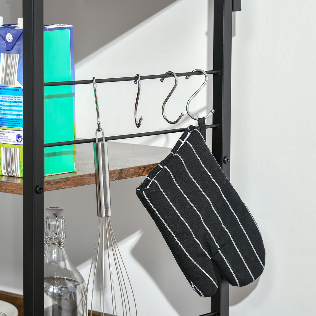 Étagère de cuisine, étagère micro-onde 3 étagères plateau crochets châssis acier 60 x 40 x 125 cm effet bois d'acajou-7