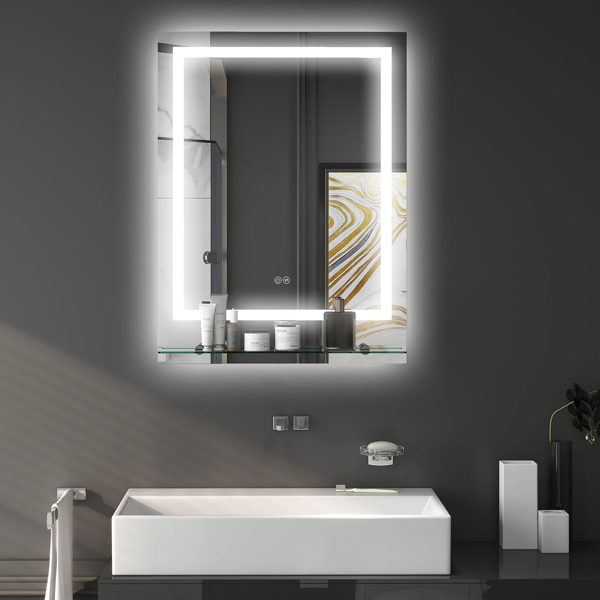 Miroir rectangulaire mural lumineux LED de salle de bain 80 x 60 cm-9