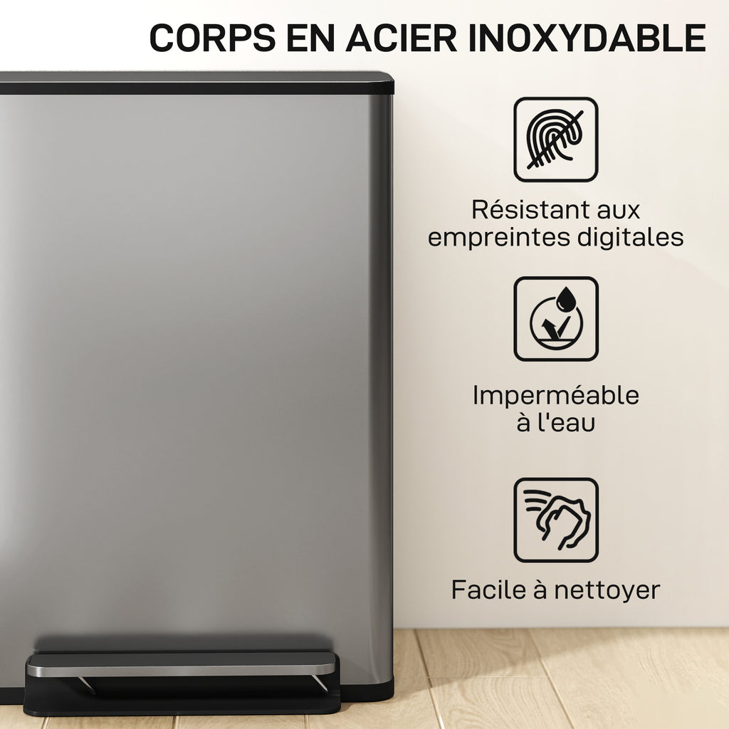 Poubelle cuisine 50L, poubelle à pédale, seau intérieur amovible, couvercle à fermeture douce, 41,7x36,6x62cm, argent-5