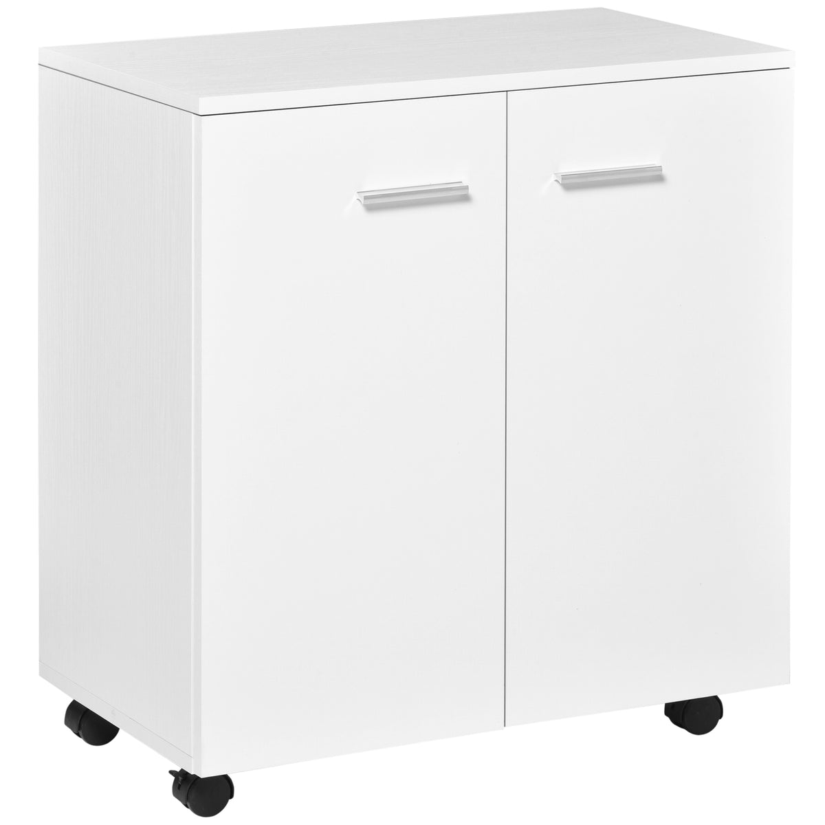 Meuble de Rangement Buffet bas sur roulettes avec 2 Portes étagère Interne pour salon, chambre, bureau 60 x 35 x 65 cm Blanc-0