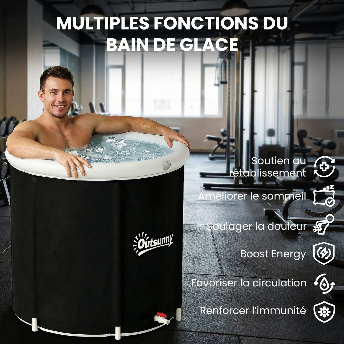 Baignoire à Glace Pliable Gonflable 280 L avec Couvercle et Pompe pour Entraînement à l'Eau Froide, 78x78x71 cm, Noir-8