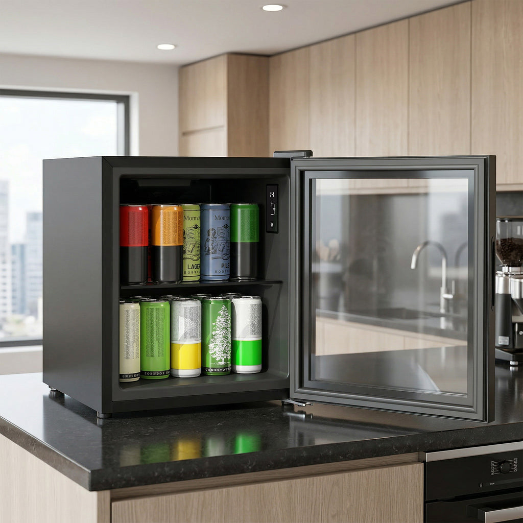 Réfrigérateur à boissons 46L 59 canettes, mini frigo silencieux pose libre avec porte en verre trempé double, noir-8