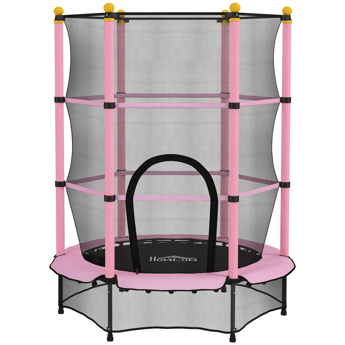 Trampoline Enfant Ø 1,40 × 1,90H m Filet de sécurité Porte zipée Couvre-Ressorts 6 poteaux rembourrés Inclus Rose-0