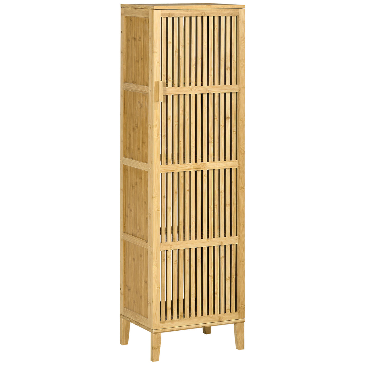 Meuble de rangement en bambou avec étagères et porte design à lamelles pour salle de bain chambre salon 40 x 30 x 140 cm-0