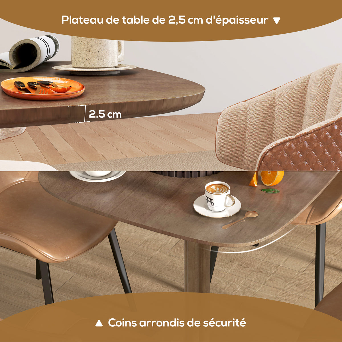 Table à manger pour 4 personne table de cuisine carrée style moderne avec plateau aspect bois, 70 x 70 cm, marron-4