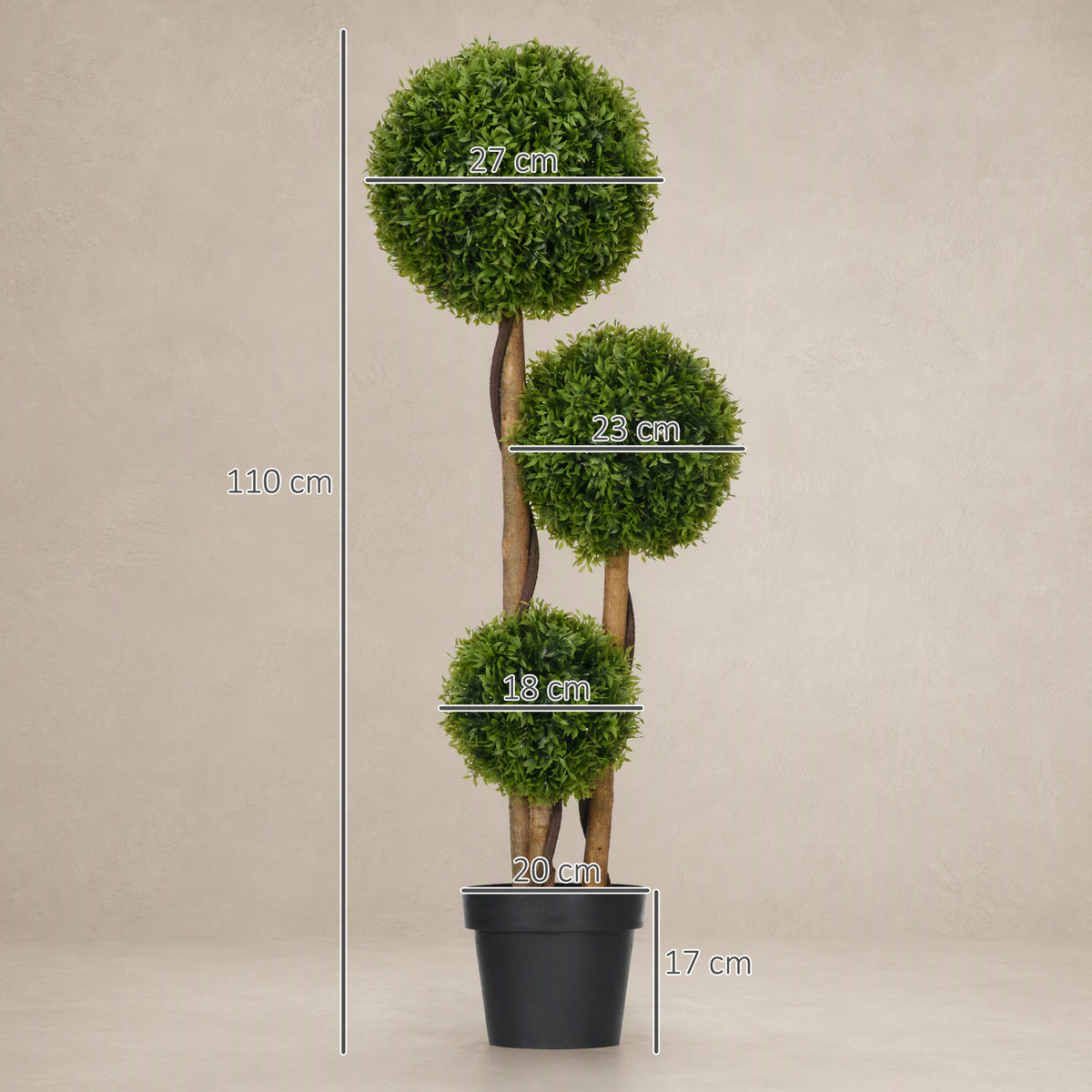 Arbre artificiel buis avec 3 boules feuilles de bambou pot inclus intérieur et extérieur hauteur 110 cm vert-2
