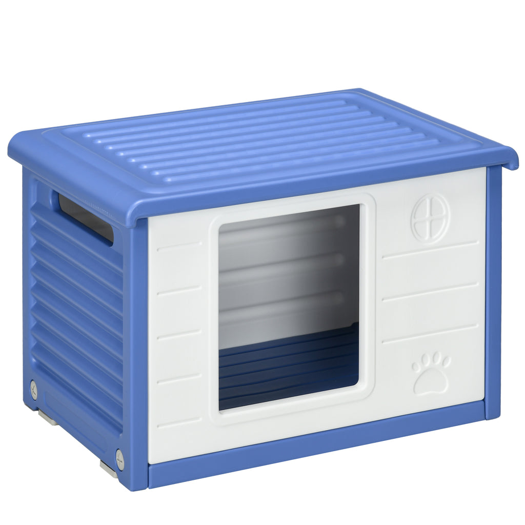 Niche pour chien extérieure en plastique maison pour chiens avec bouches d'aération bleu et blanc-0