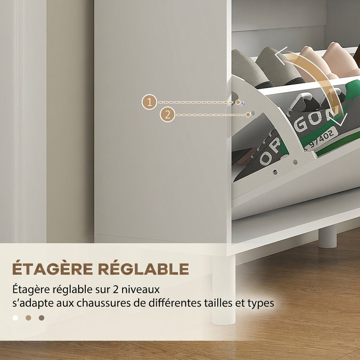Meuble à Chaussures 24 Paires, Armoire à Chaussures Étroite avec 3 Tiroirs Rabattables, Étagères Réglables, Blanc-4