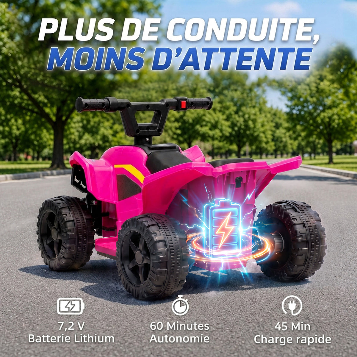 Quad Électrique Enfants 6 V, Voiture Électrique Enfants, Batterie au Lithium, Vitesse Max. 2 Km/H, 18 à 48 Mois, Rose-4