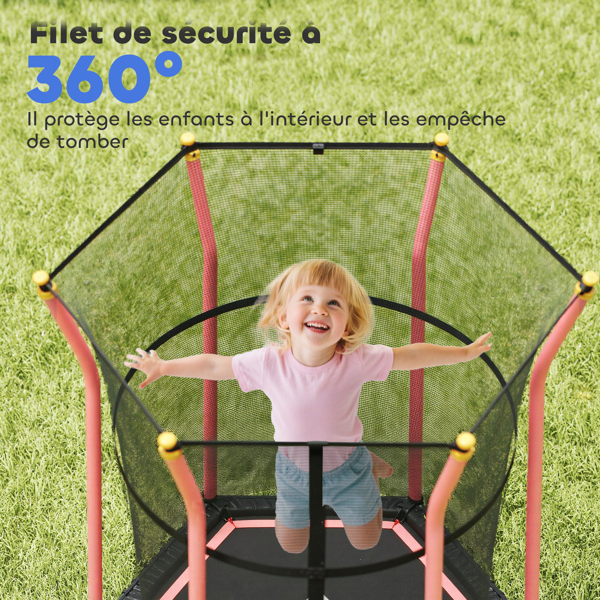 Trampoline pour enfant 1,22 x 1,11 x 1,9 m filet de sécurité porte zippée 6 poteaux rembourrés inclus rouge noir-5