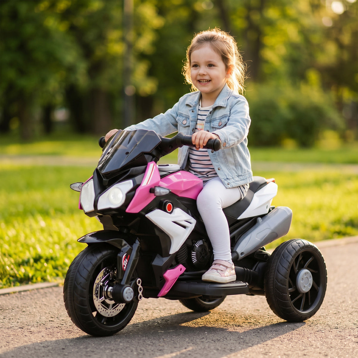 Moto électrique enfants 3 roues 6 V, voiture électrique enfants 3 à 5 ans, effets lumineux et sonores, 86x42x52cm, rose-8
