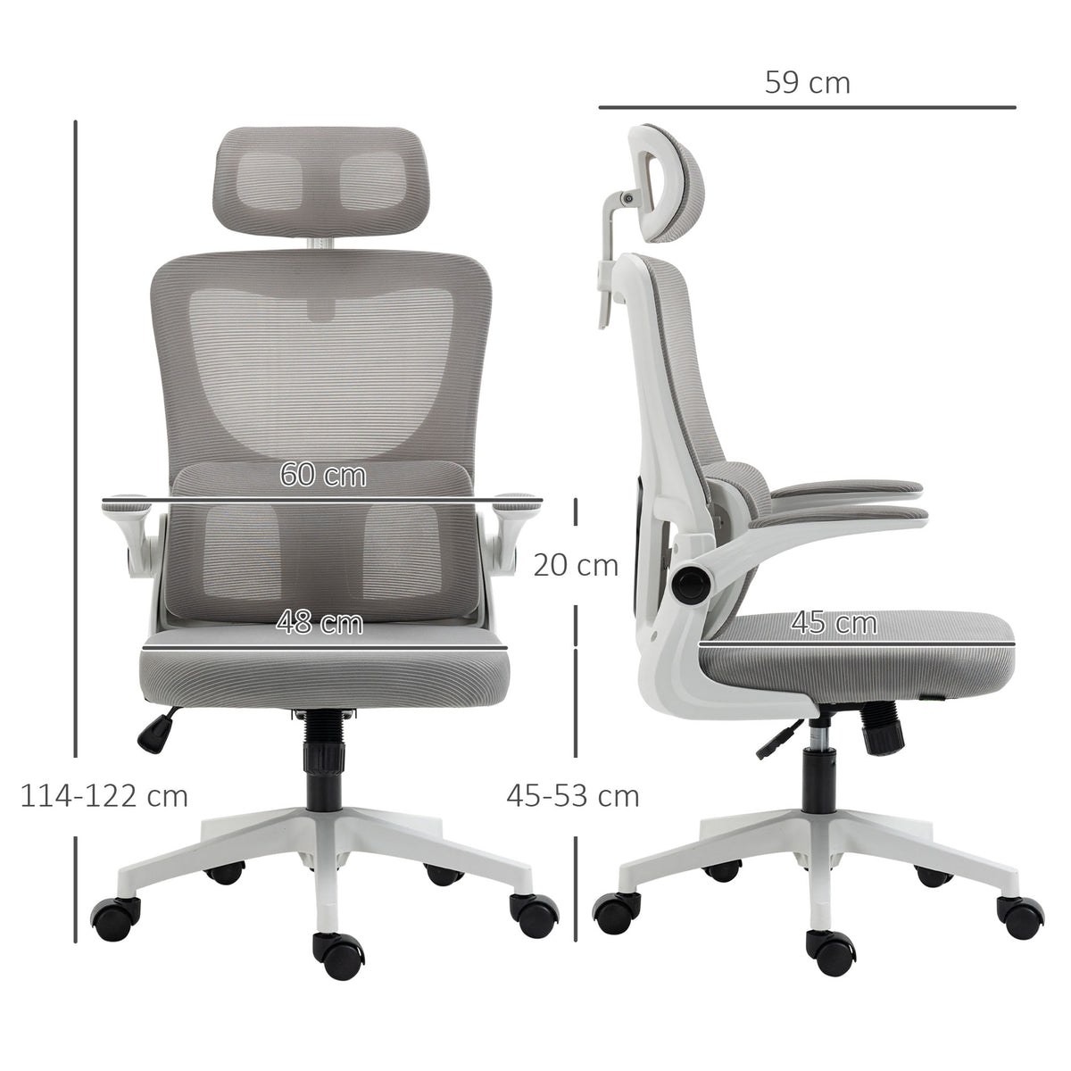 Fauteuil de bureau pivotant 360° avec appui-tête réglable et support lombaire - hauteur d'assise réglable gris-2