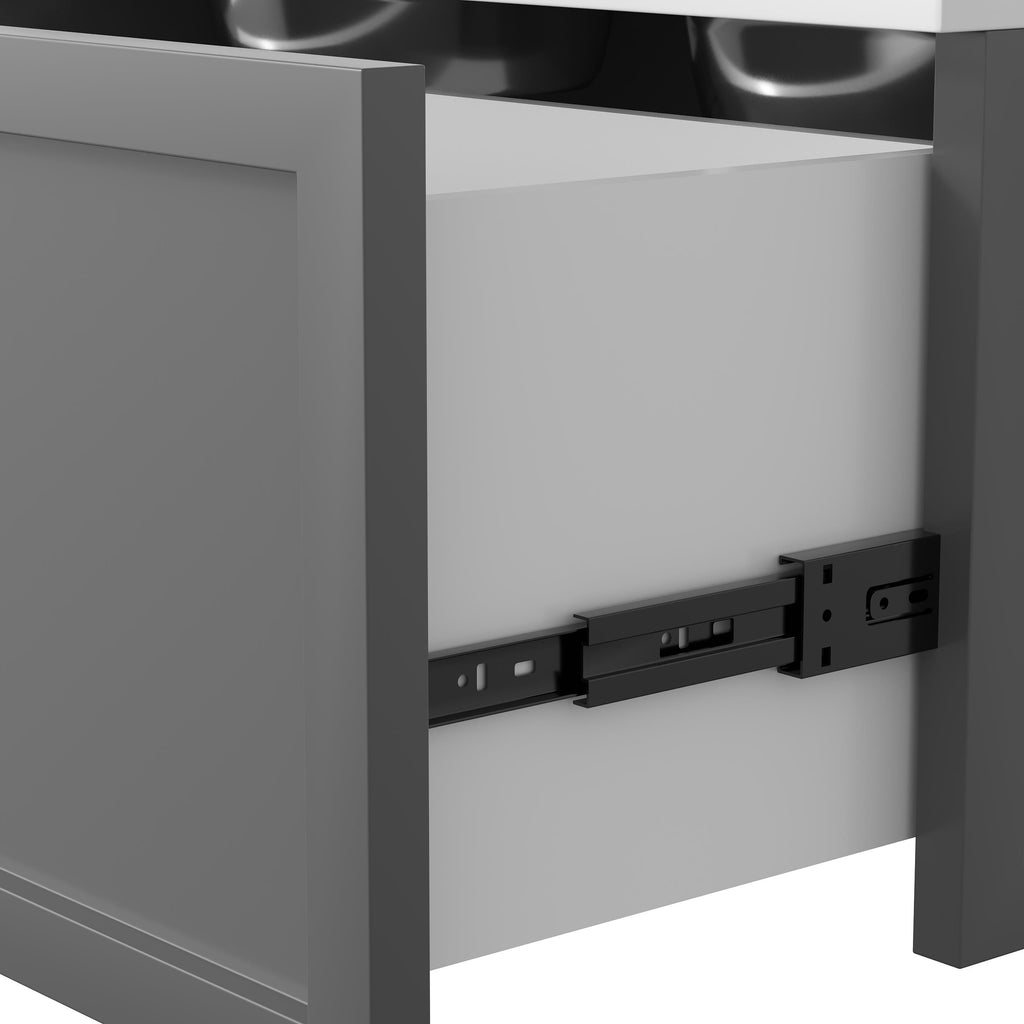 Gamelle double chien chat - porte-gamelles surélevé rangement 2 en 1 - tiroir, 2 gamelles - acier inox. MDF blanc gris-9