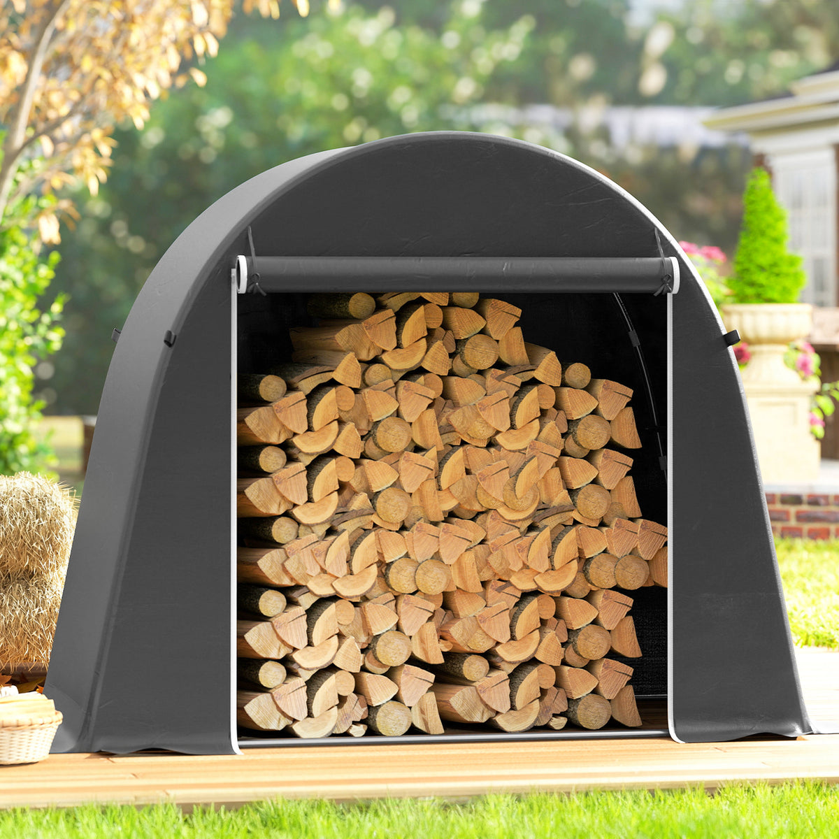 Abri de jardin tente de stockage étanche abri moto porte enroulable fermeture éclair, 245 x 120 x 200 cm, gris foncé-7