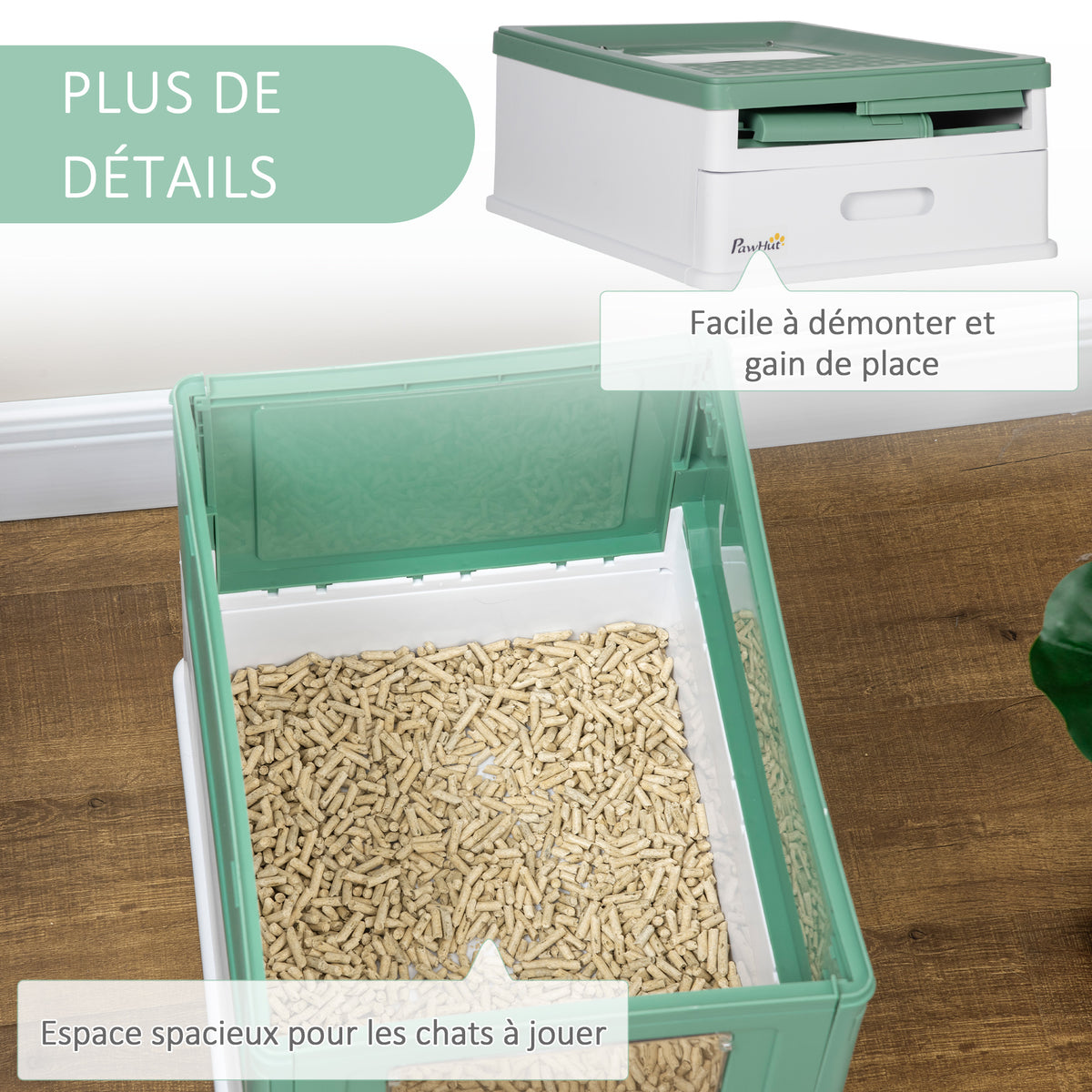Maison de toilette pour chat pliable double porte battante et supérieure pelle fourni 47,5 x 35,5 x 36,7 cm vert-6