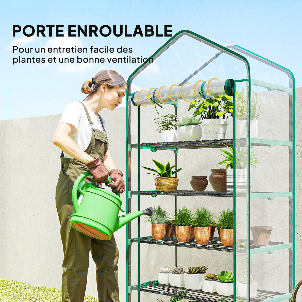 Serre de jardin PVC avec étagères 5 niveaux, serre de balcon, châssis en acier, porte zippée, 90x49x193cm, transparent-6