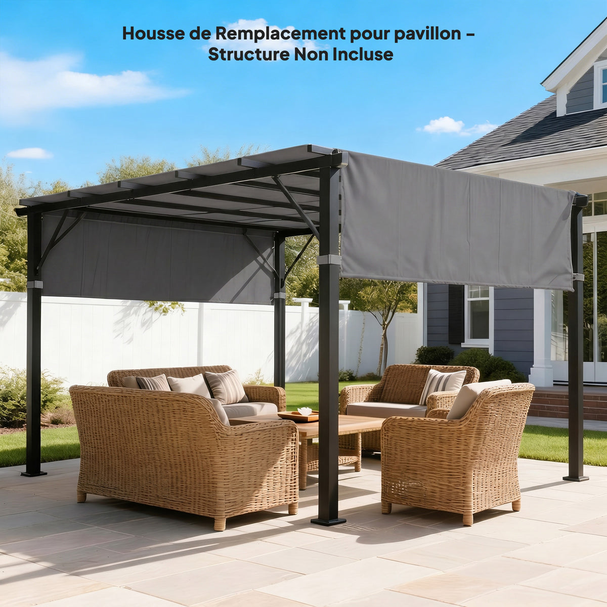 Lot de 2 toiles de rechange pergola rétractable 4,9 x 1,2 m pour pergola de 3 x 3 m polyester protection UV gris foncé-1