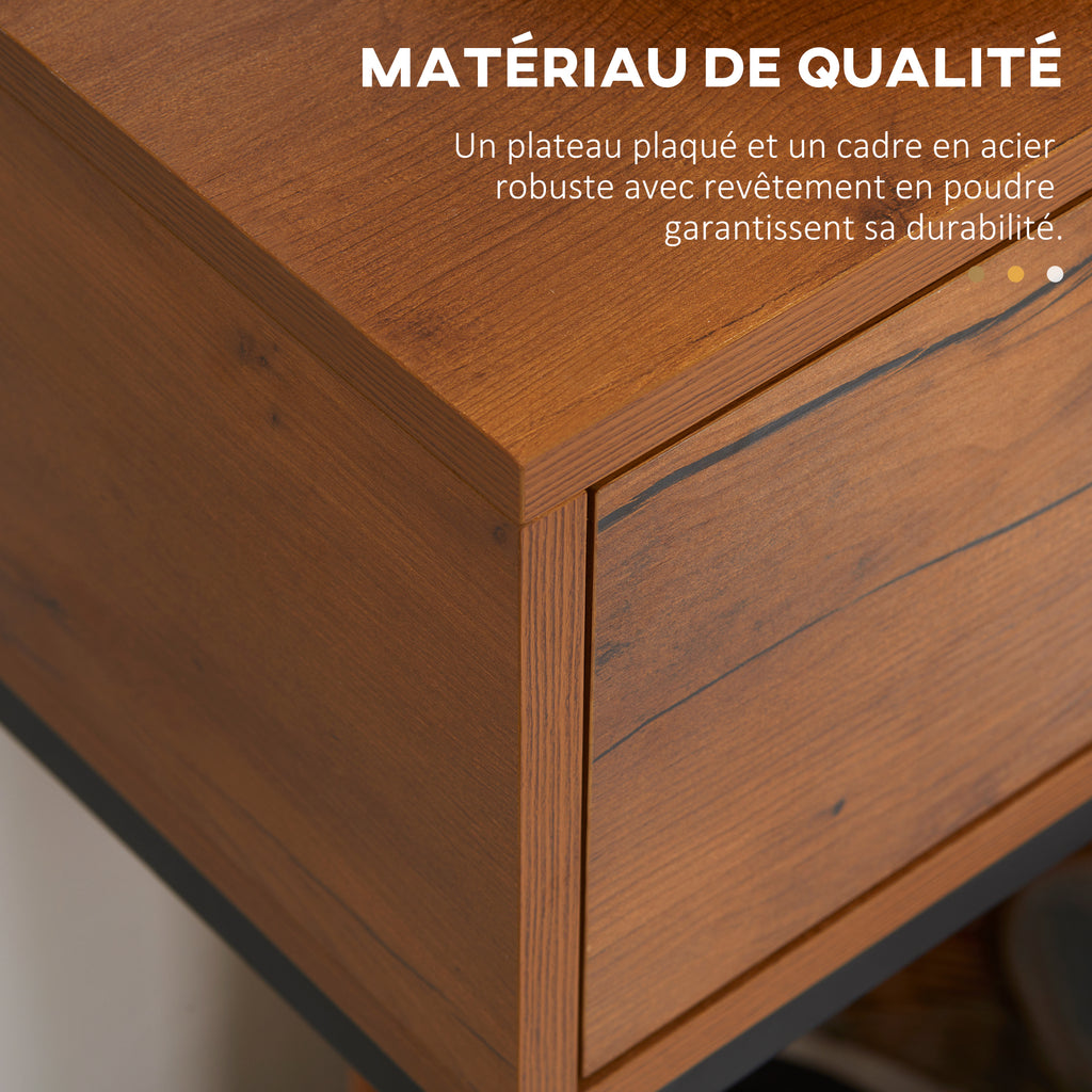 Console meuble, table console avec tiroir et pieds en acier, pour salon, entrée, couloir, 80 x 30 x 76 cm, marron-5