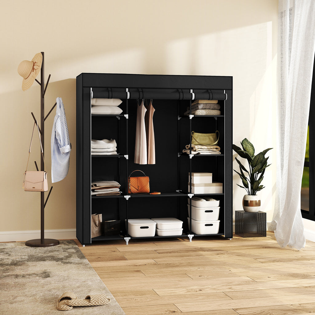 Armoire de rangement penderie en tissu pliable avec barre de suspension et étagères, 150 x 43 x 162,5 cm, noir-7