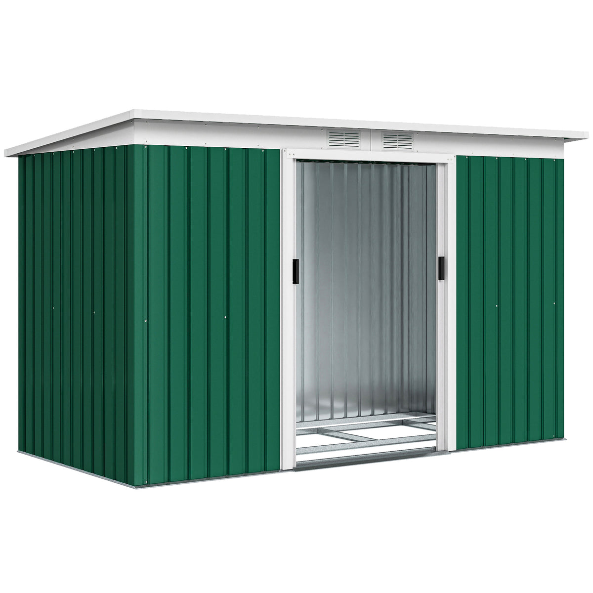 Abri de jardin 3,6 m² 280 x 130 x 172 cm kit de fondation porte coulissante ventilations acier galvanisé vert foncé-0