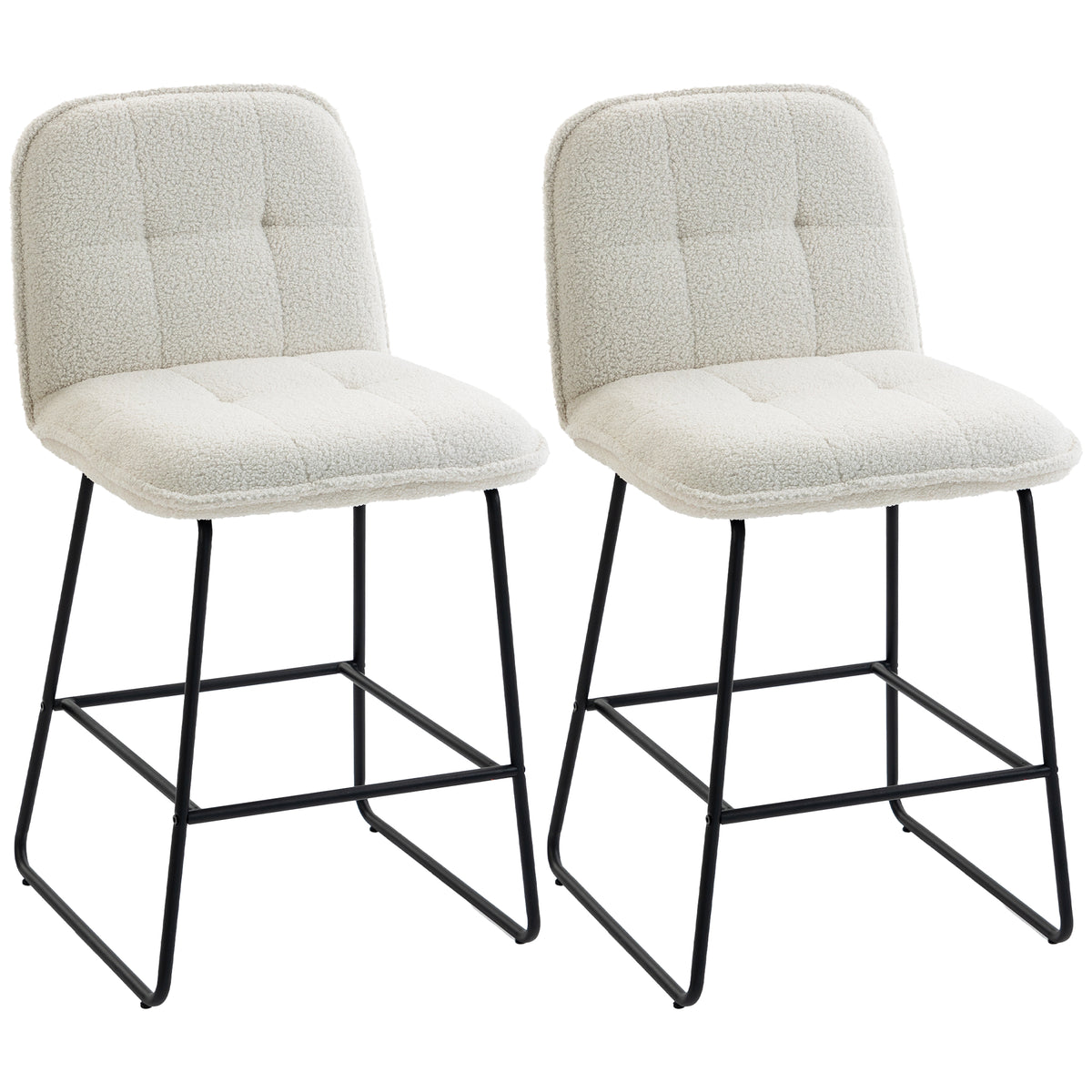 Lot de 2 Tabourets de Bar, Chaises de Bar Rembourrées en Tissu Bouclette, Extra-Large Assise 66H cm, Crème-0