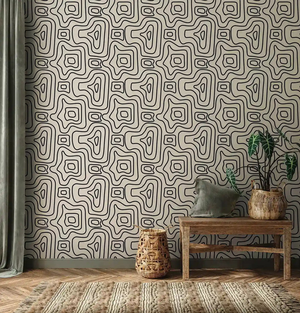 Papier peint abstrait noir et beige