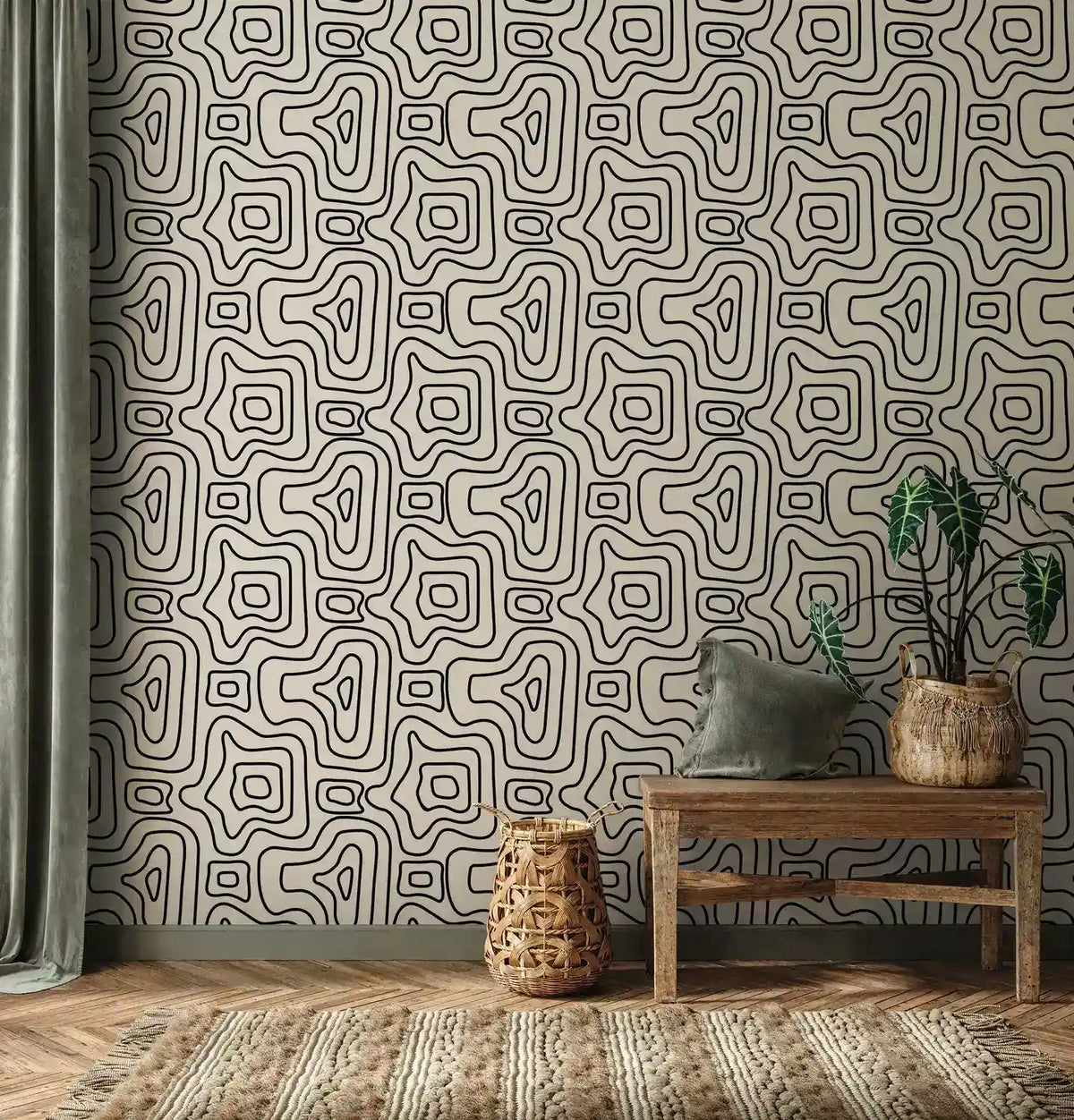Papier peint abstrait noir et beige
