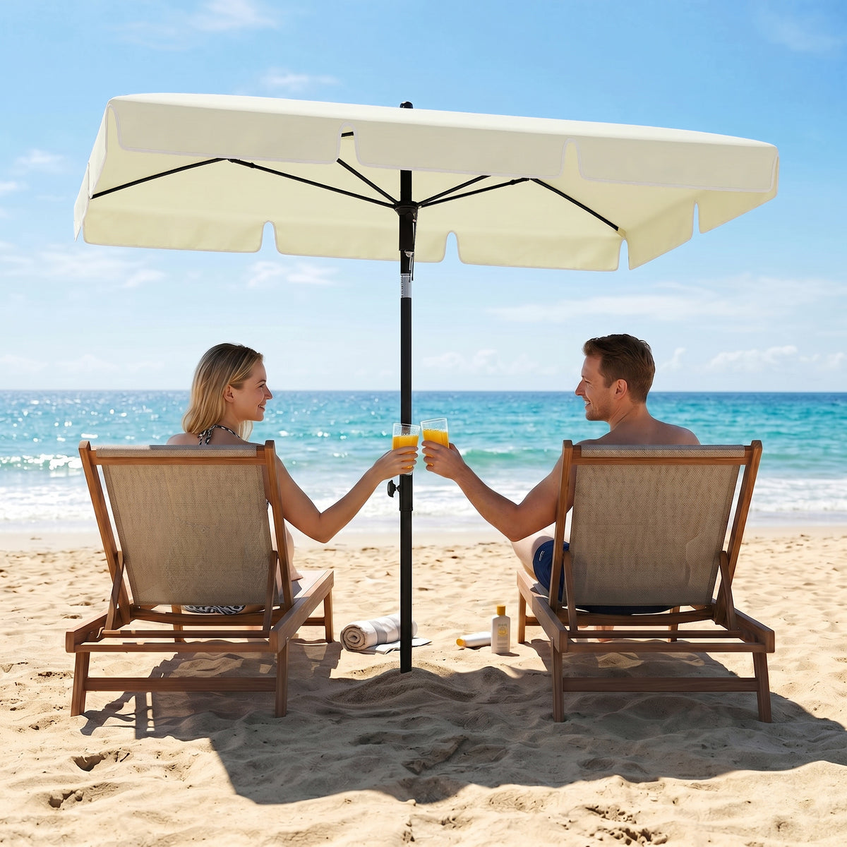Parasol de jardin Parasol droit rectangulaire inclinable alu métal polyester haute densité 2 x 1,3 m beige clair-7