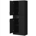 Buffet haut armoire de cuisine 4 portes 2 placards et 1 tiroir central hauteur 180 cm avec 2 étagères réglables noir-0