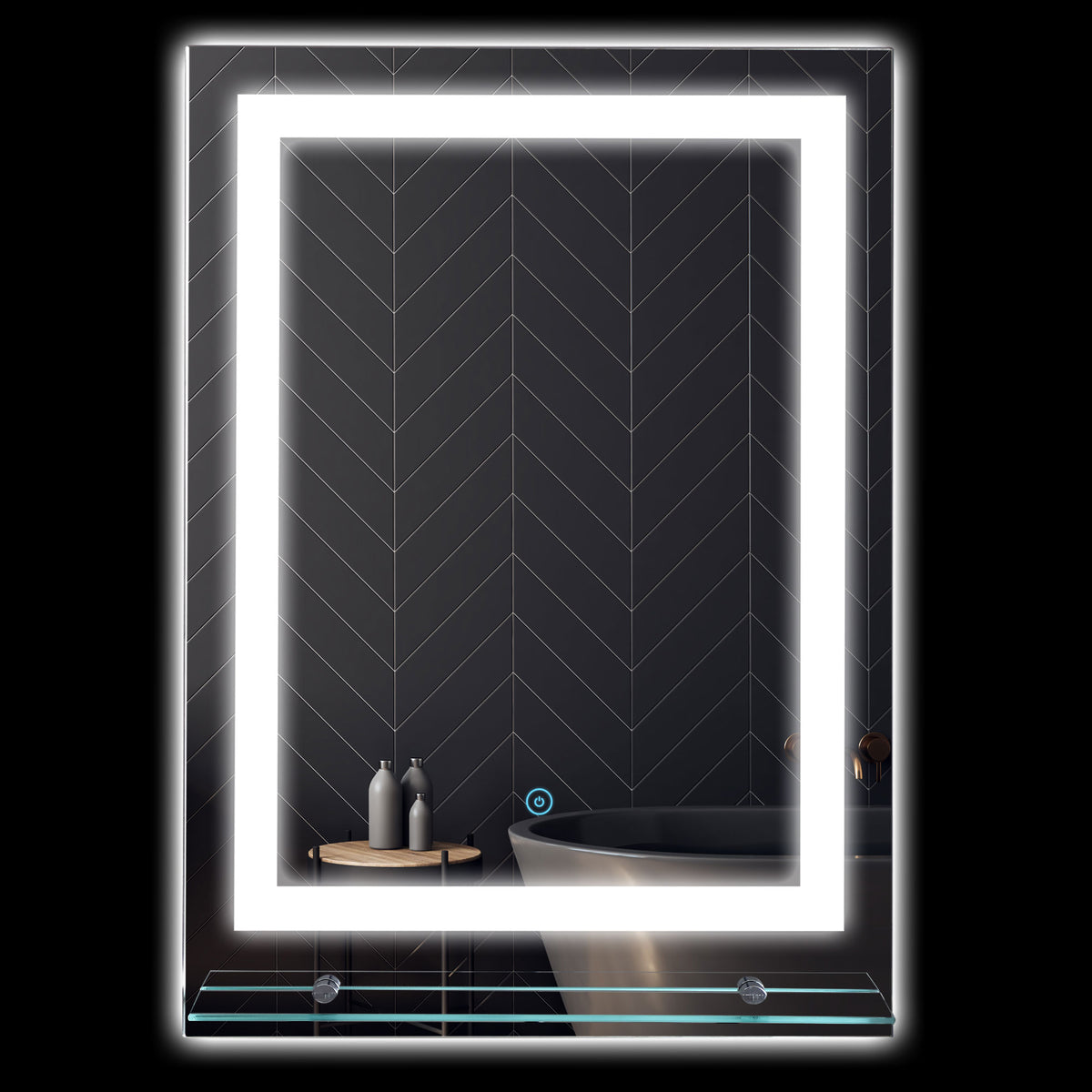 Miroir rond lumineux LED de salle de bain Ø 80 cm mural avec éclairage 3 couleurs interrupteur tactile 46W blanc argent-1