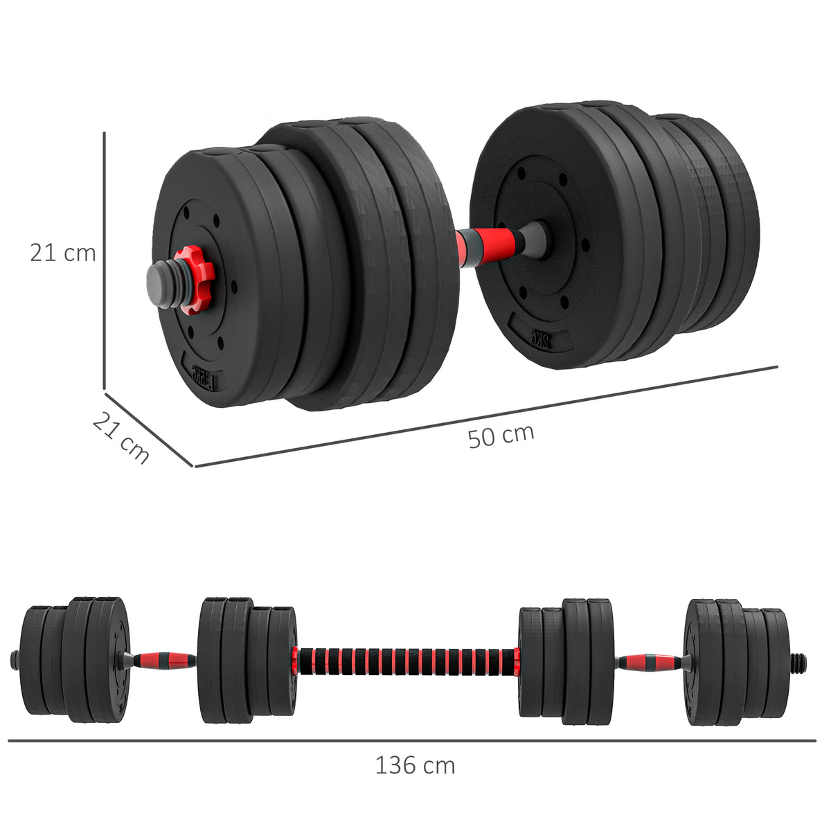 Ensemble d'haltères Courtes Total 30 Kg 2 en 1 poids réglable Barres incluses - entraînement Musculaire & haltérophilie-2
